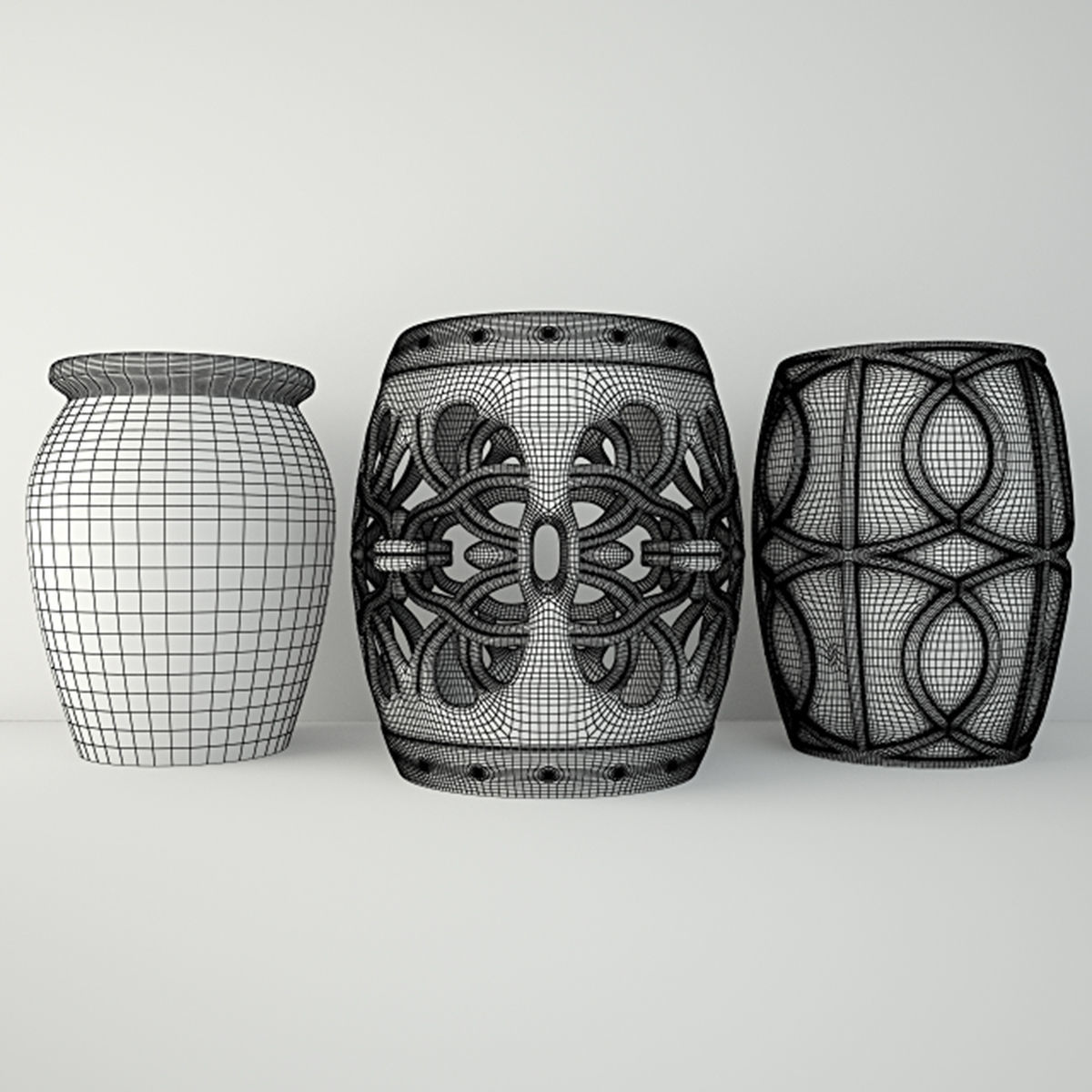 Ceramic Garden Stools 3 3D model_2