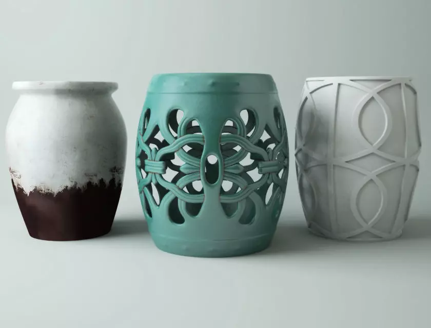 Ceramic Garden Stools 3 3D model_0