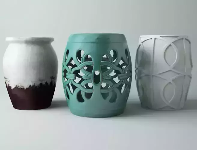 Ceramic Garden Stools 3 3D model