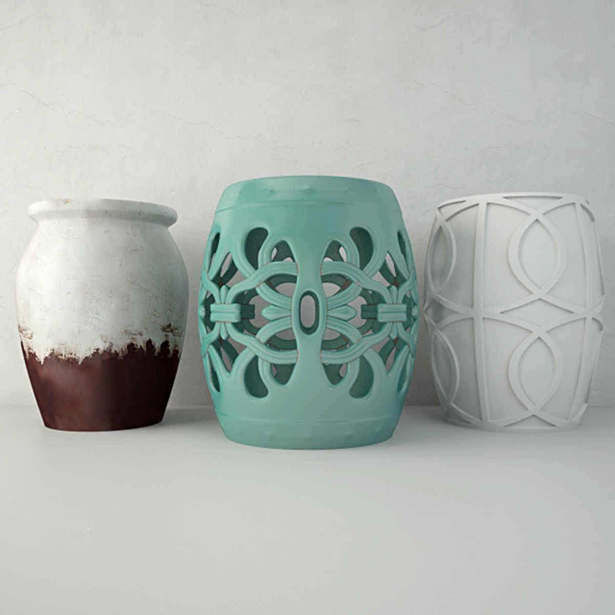 Ceramic Garden Stools 3 3D model_1