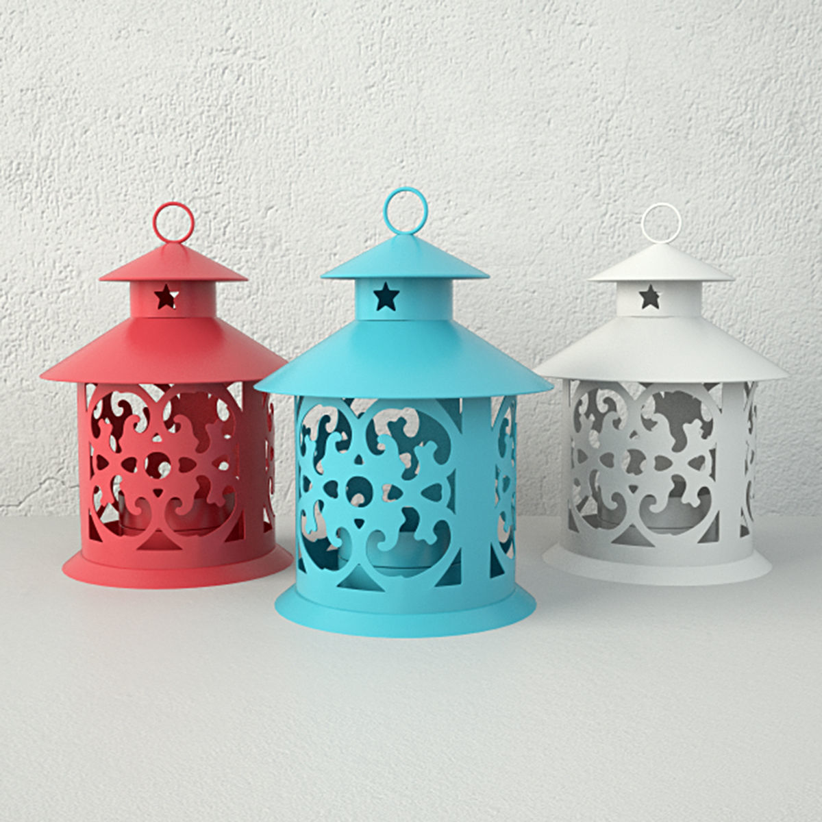 Coloured lanterns and tealightholders 3D model_4