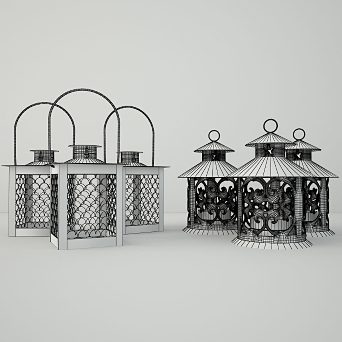 Coloured lanterns and tealightholders 3D model_2
