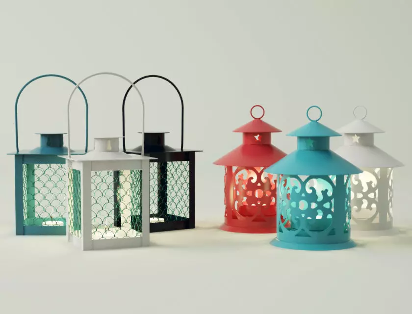 Coloured lanterns and tealightholders 3D model_0