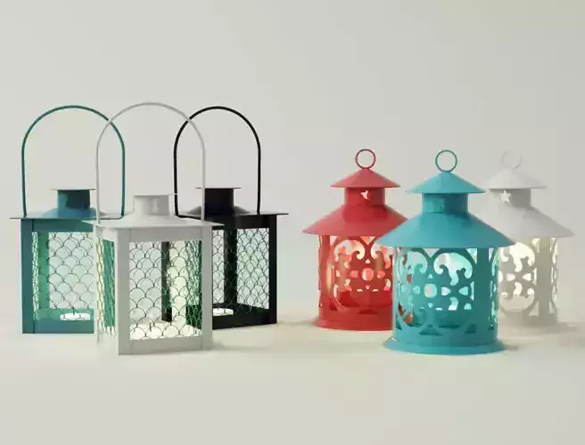 Coloured lanterns and tealightholders 3D model