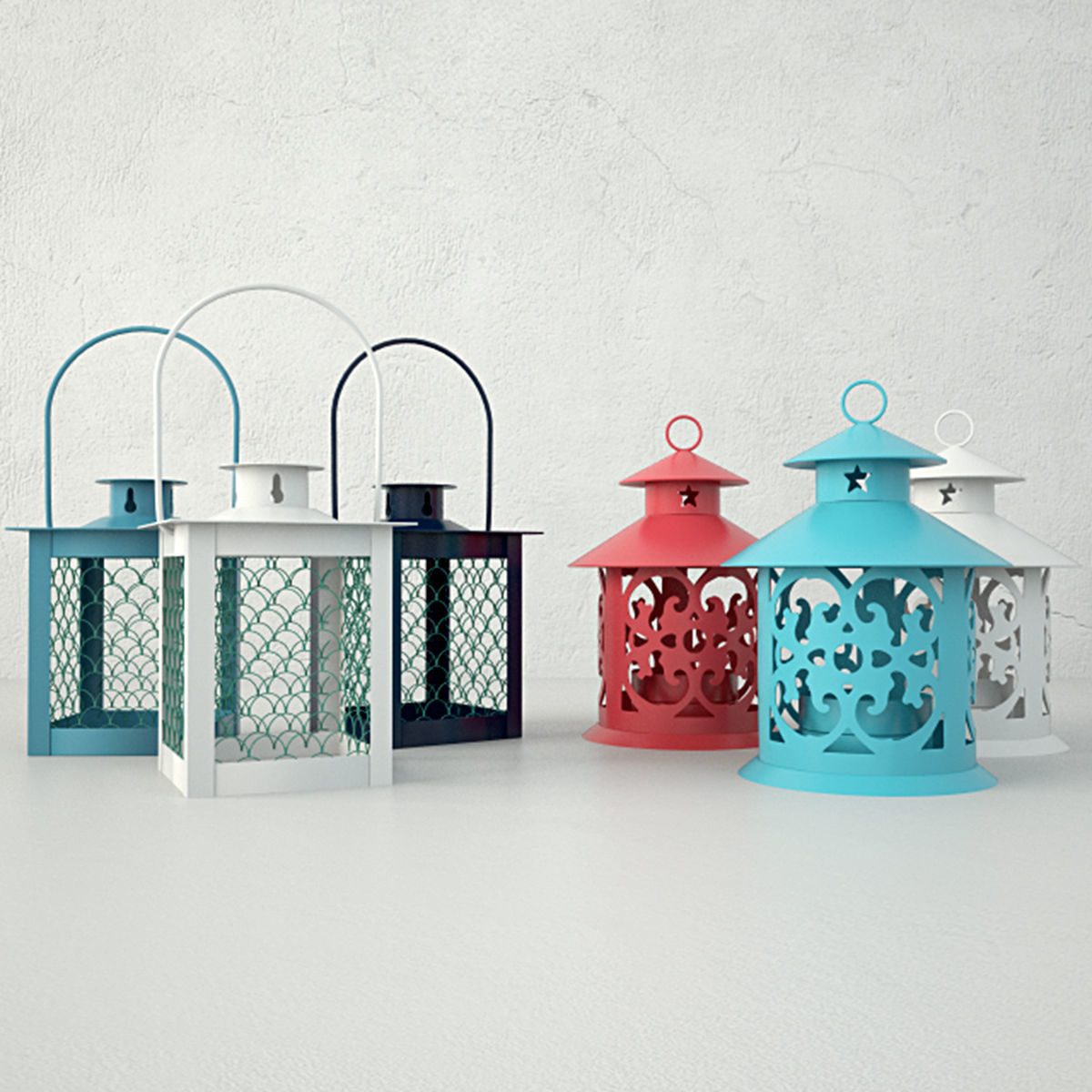 Coloured lanterns and tealightholders 3D model_1