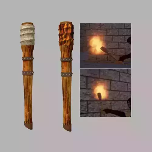 Torch Medieval Wooden 3D Game Asset Low-poly 3D model