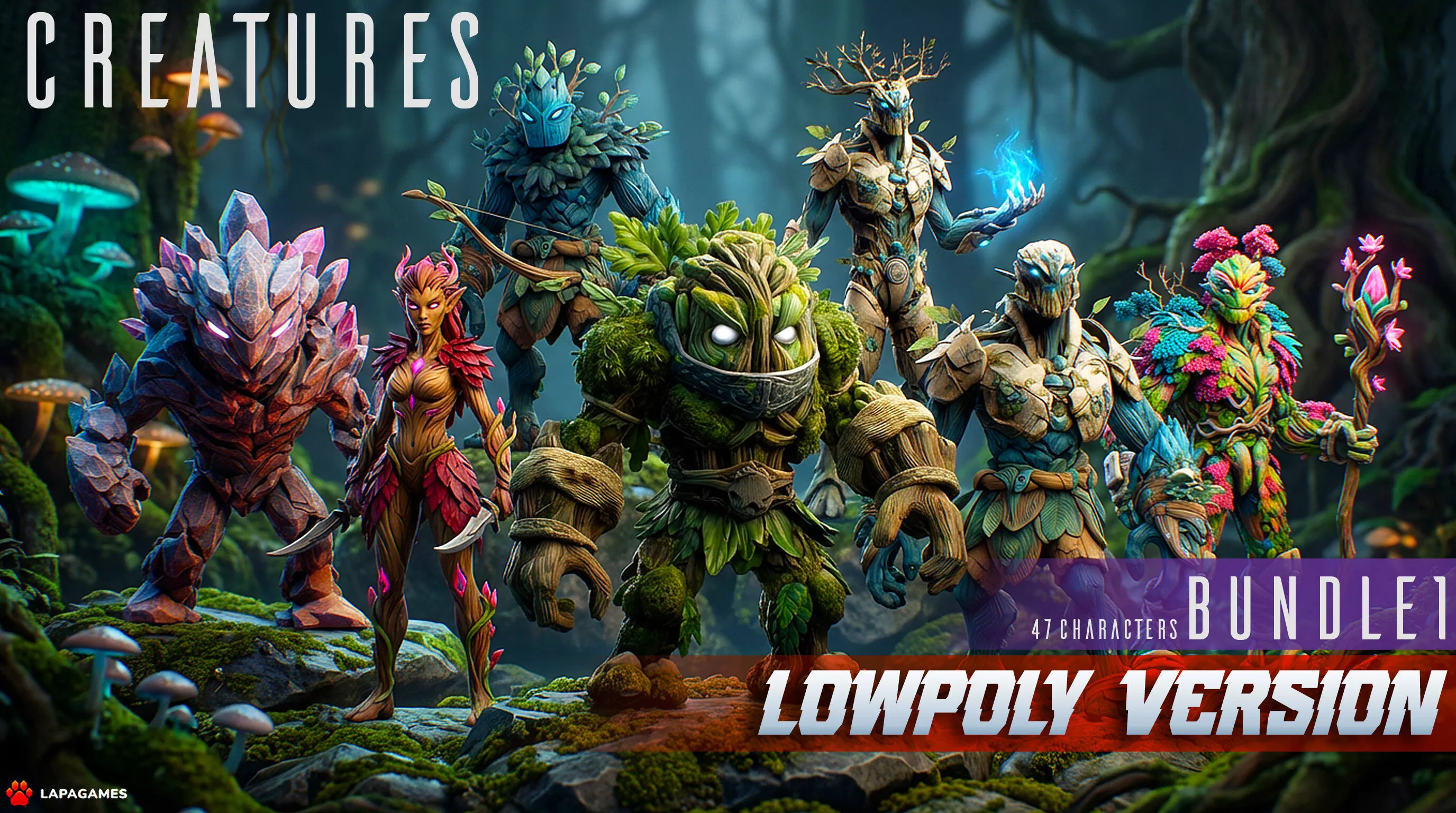 Stylized Creatures Bundle 47 Characters Low-poly 3D model