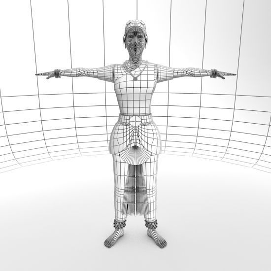 Bharatanatyam Dancer Female Rigged Low-poly 3D model_13