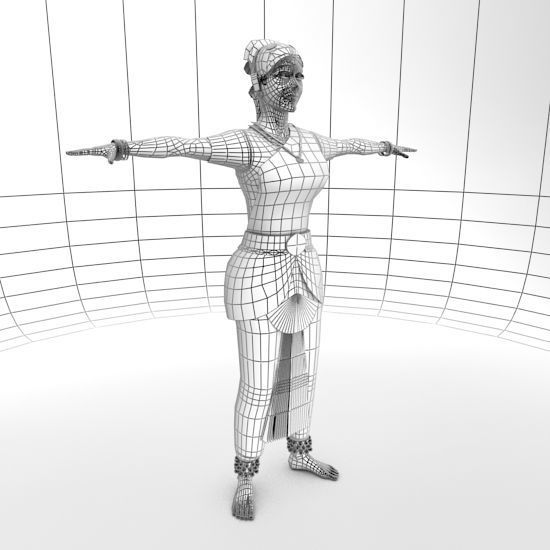Bharatanatyam Dancer Female Rigged Low-poly 3D model_12