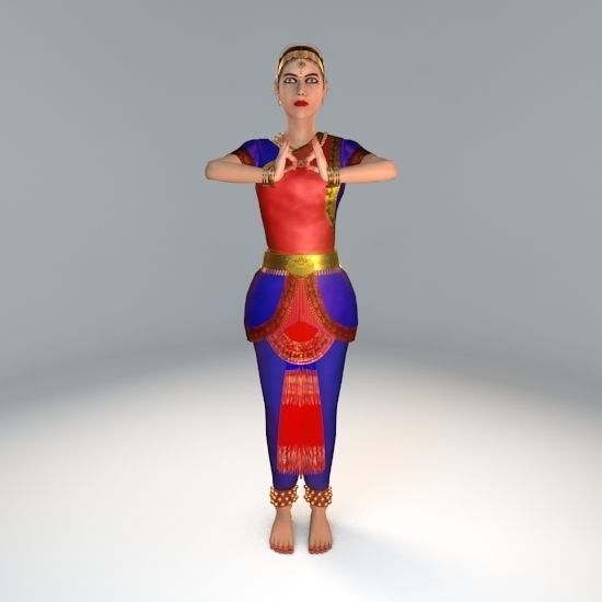 Bharatanatyam Dancer Female Rigged Low-poly 3D model_1