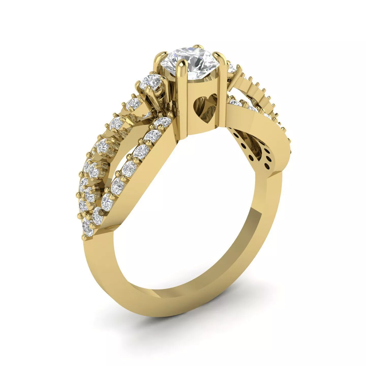 Diamond Ring 3D Model with Pave Split Shank and Heart Gallery 3D print model
