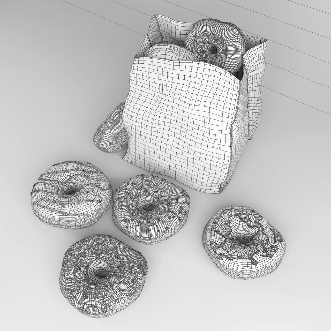 donuts collection hot in bag 3D model_2