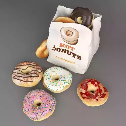 donuts collection hot in bag 3D model