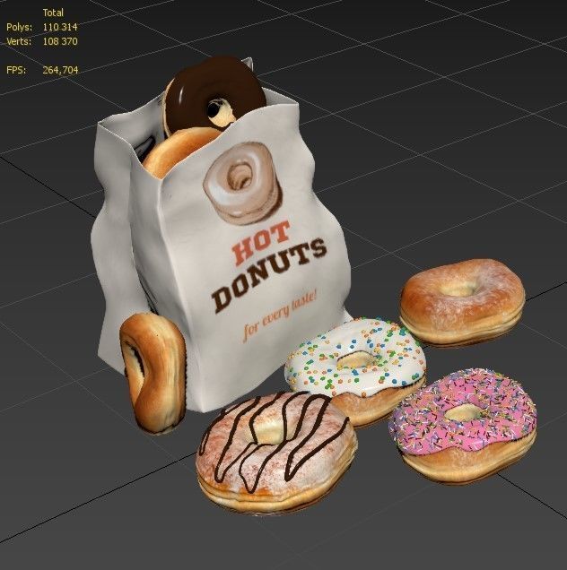 donuts collection hot in bag 3D model_4