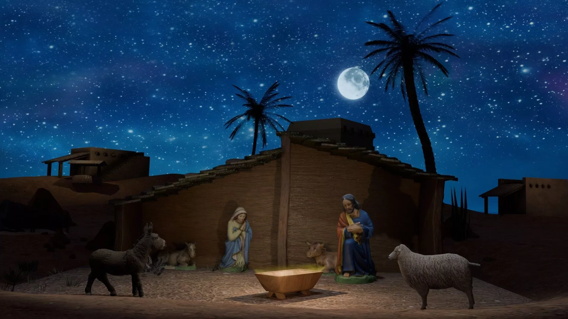 Nativity Scene Environment Desert Stable with Characters Low-poly 3D model