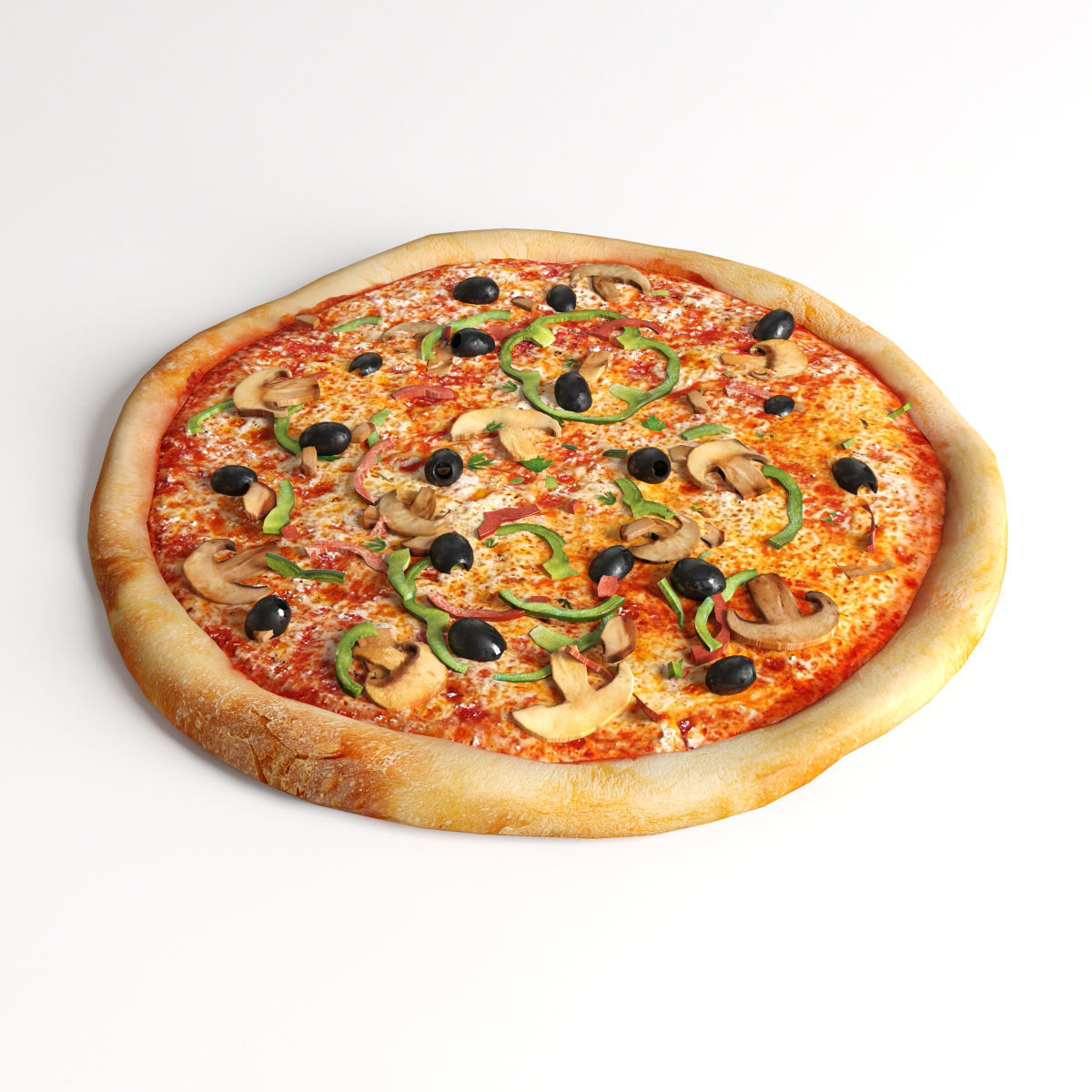 Pizza with olives and mushrooms 3D model_1
