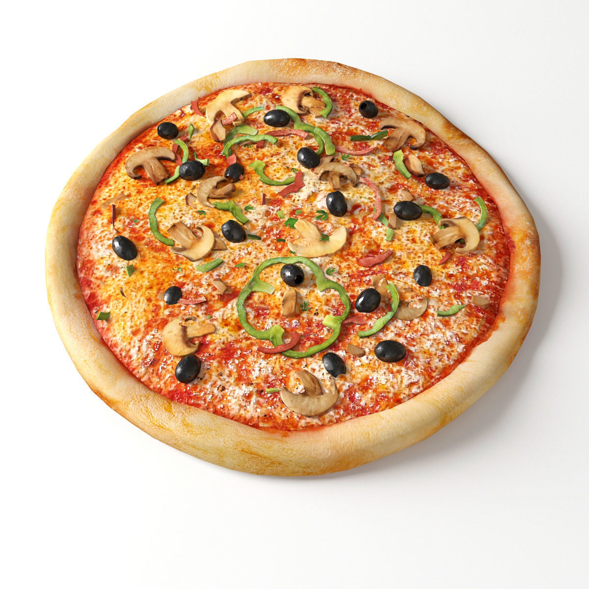 Pizza with olives and mushrooms 3D model_2