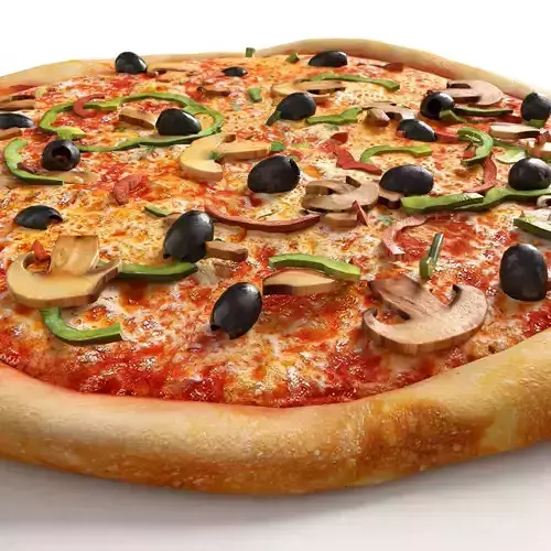 Pizza with olives and mushrooms 3D model