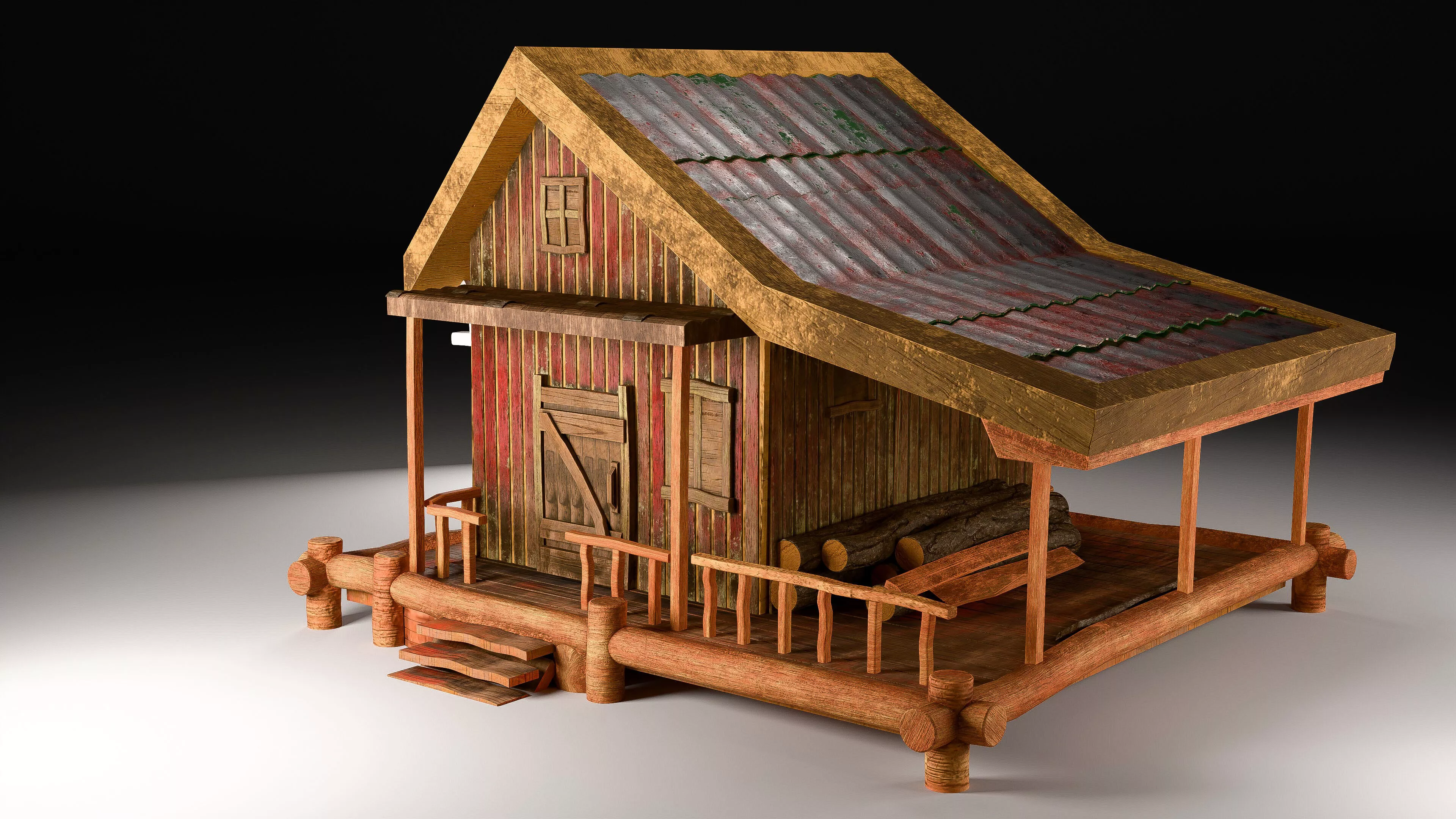 Old Village Hut - Stylized Wooden House Asset 3D model