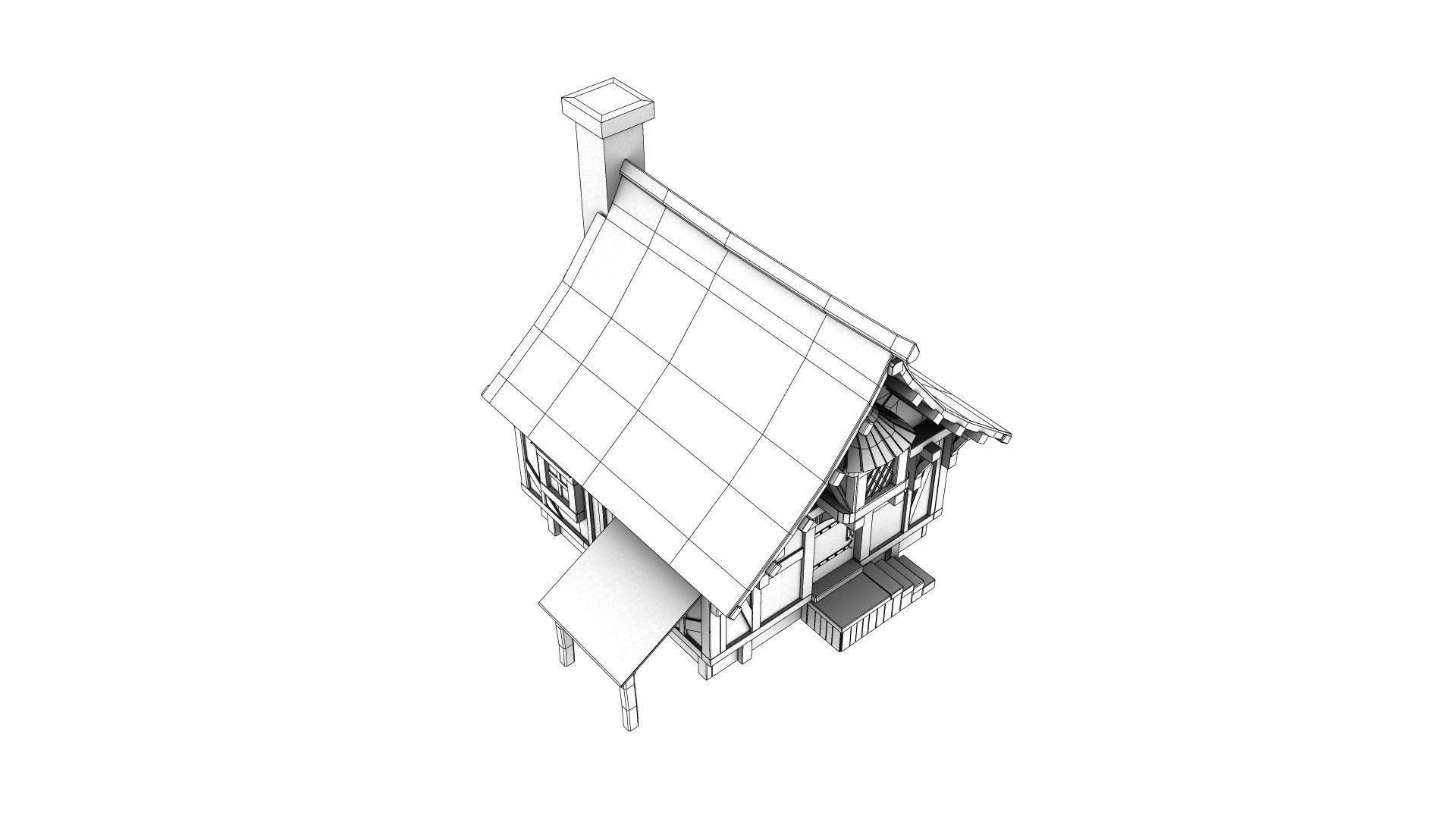 Medieval Town House Low-poly 3D model_17