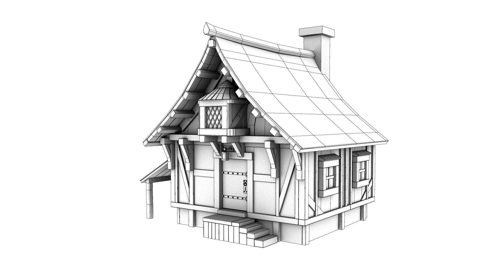 Medieval Town House Low-poly 3D model_8