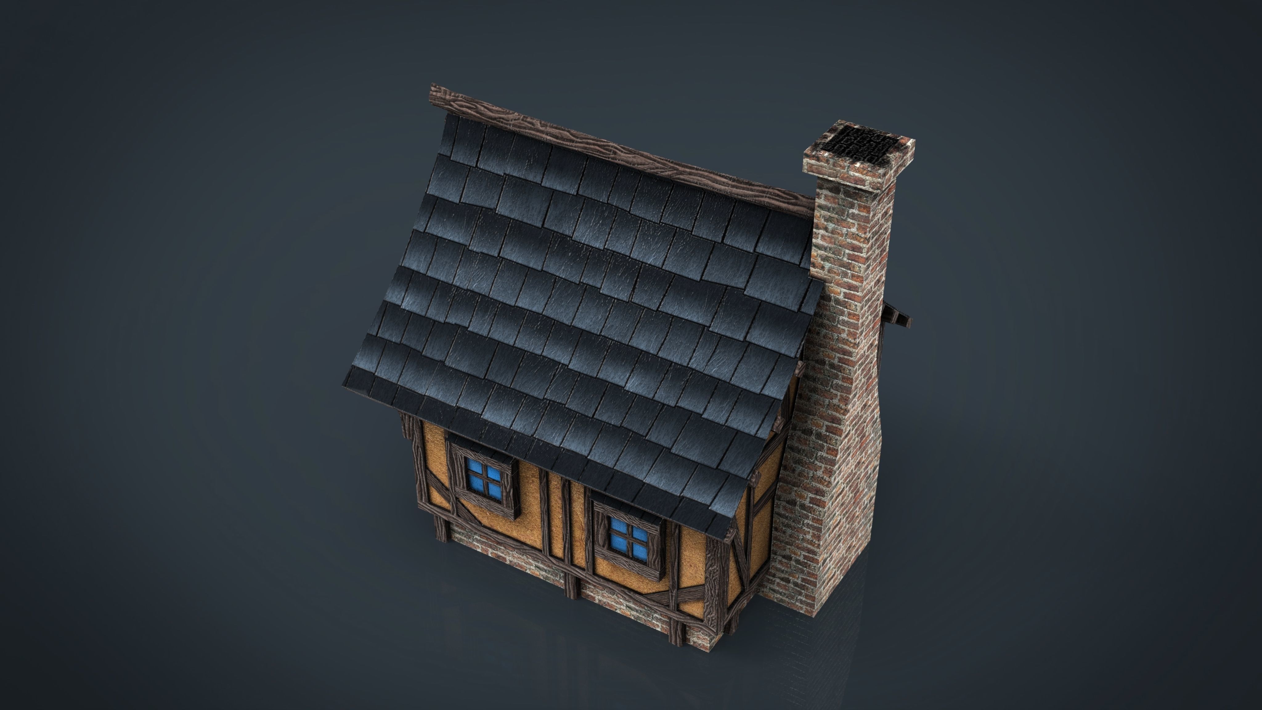 Medieval Town House Low-poly 3D model_16