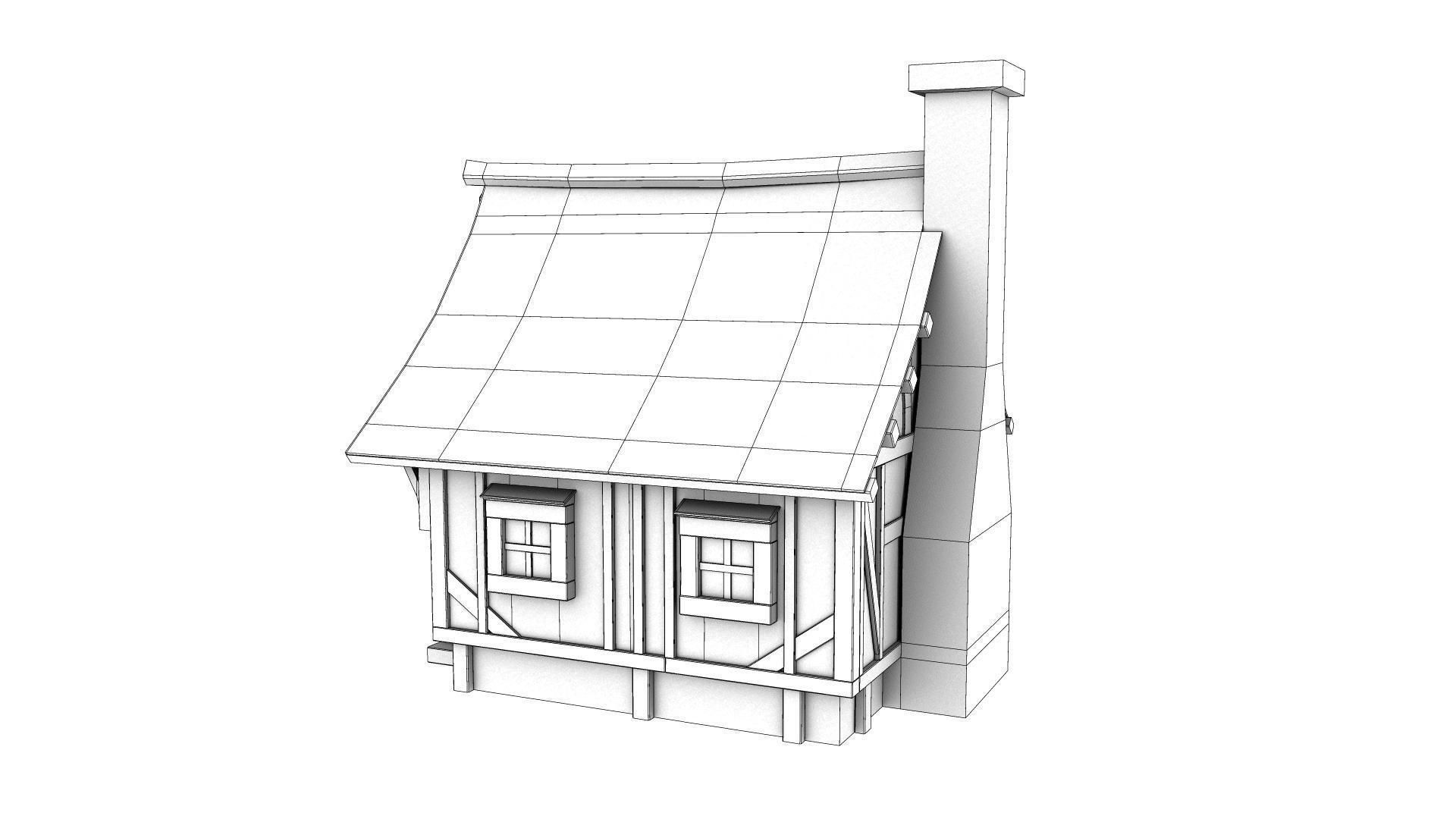 Medieval Town House Low-poly 3D model_15