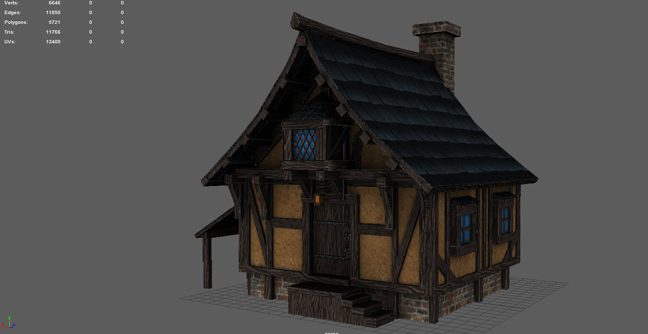 Medieval Town House Low-poly 3D model_7