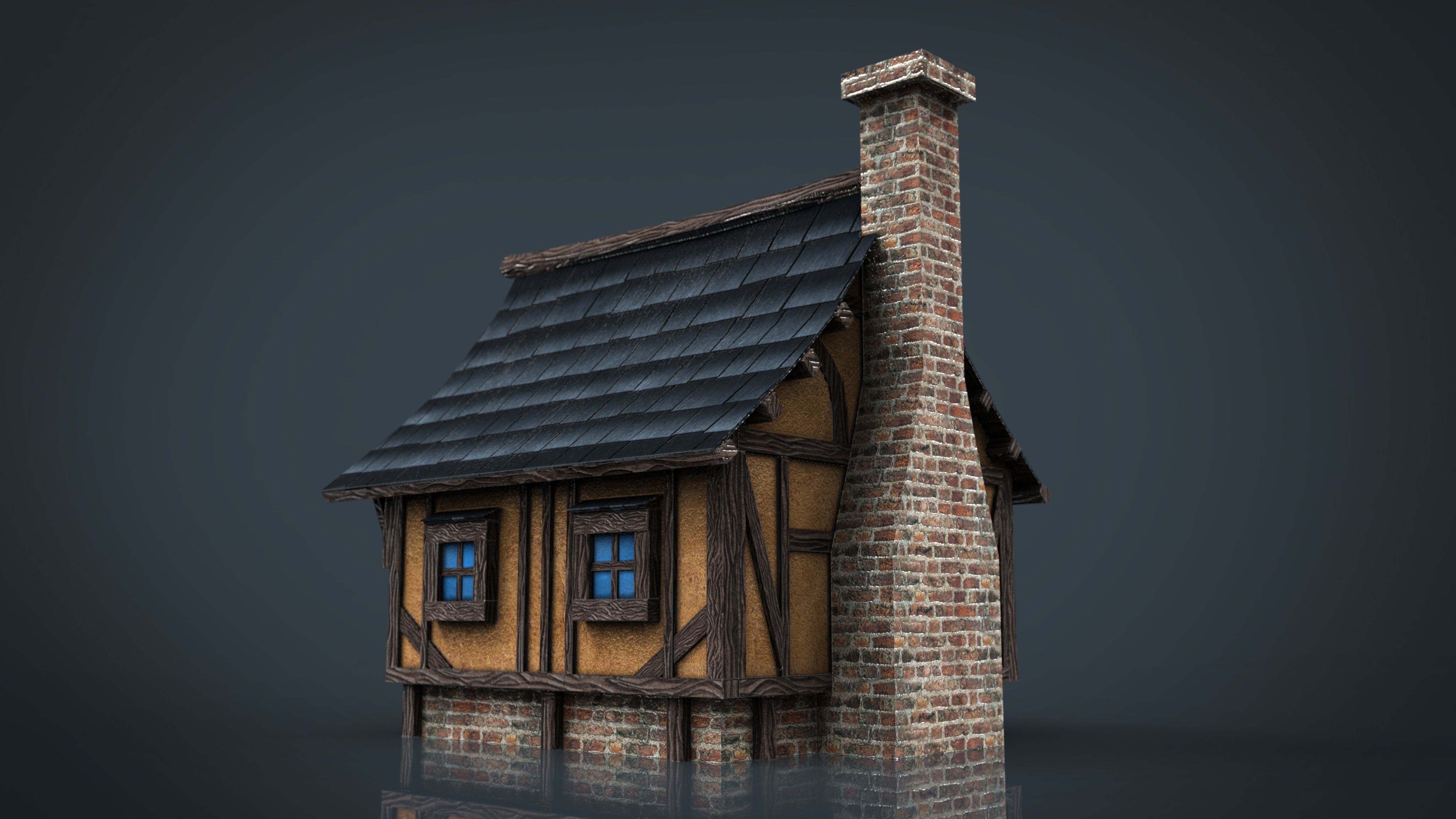 Medieval Town House Low-poly 3D model_4