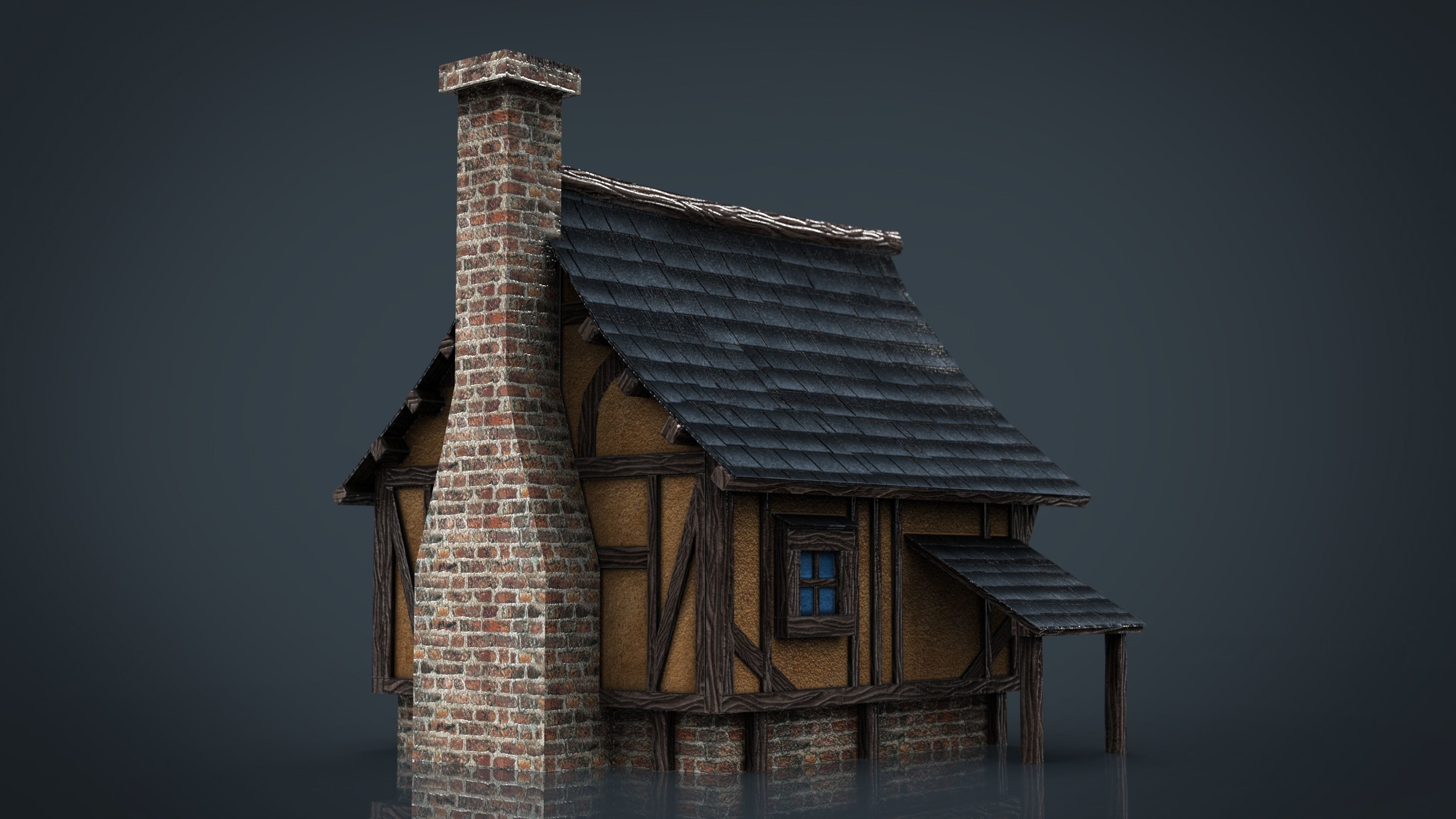 Medieval Town House Low-poly 3D model_10