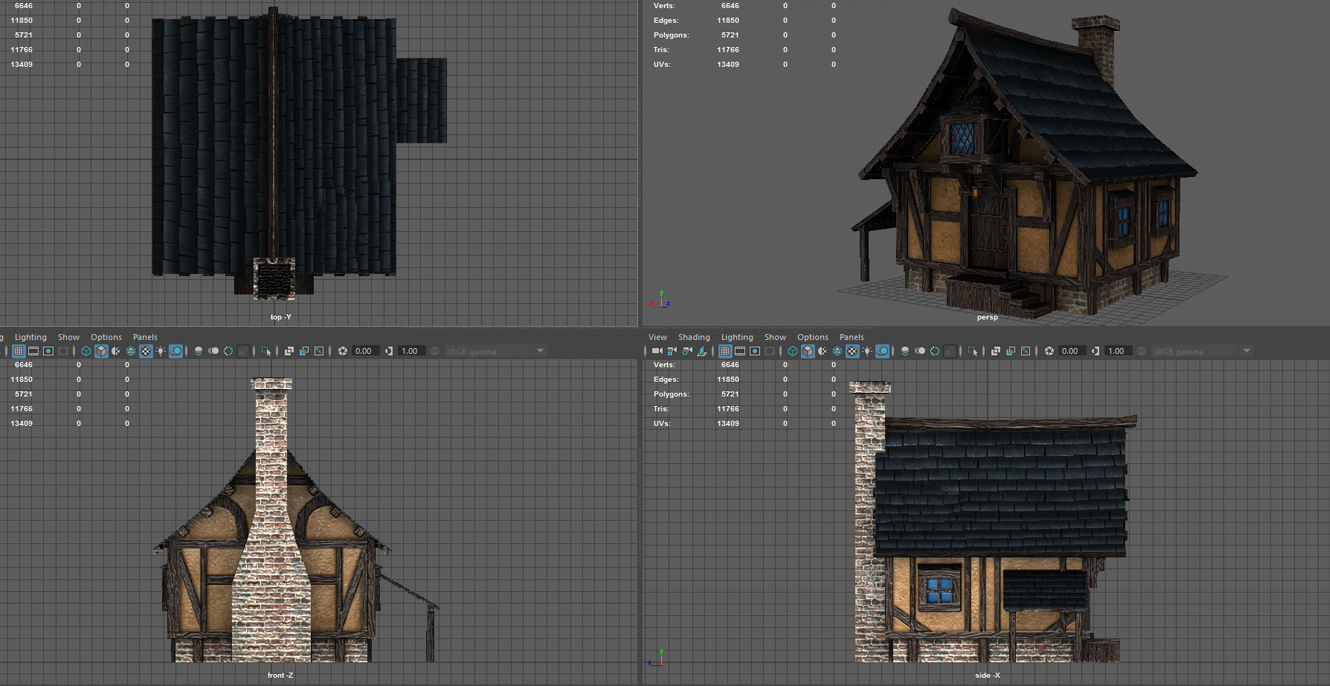 Medieval Town House Low-poly 3D model_14