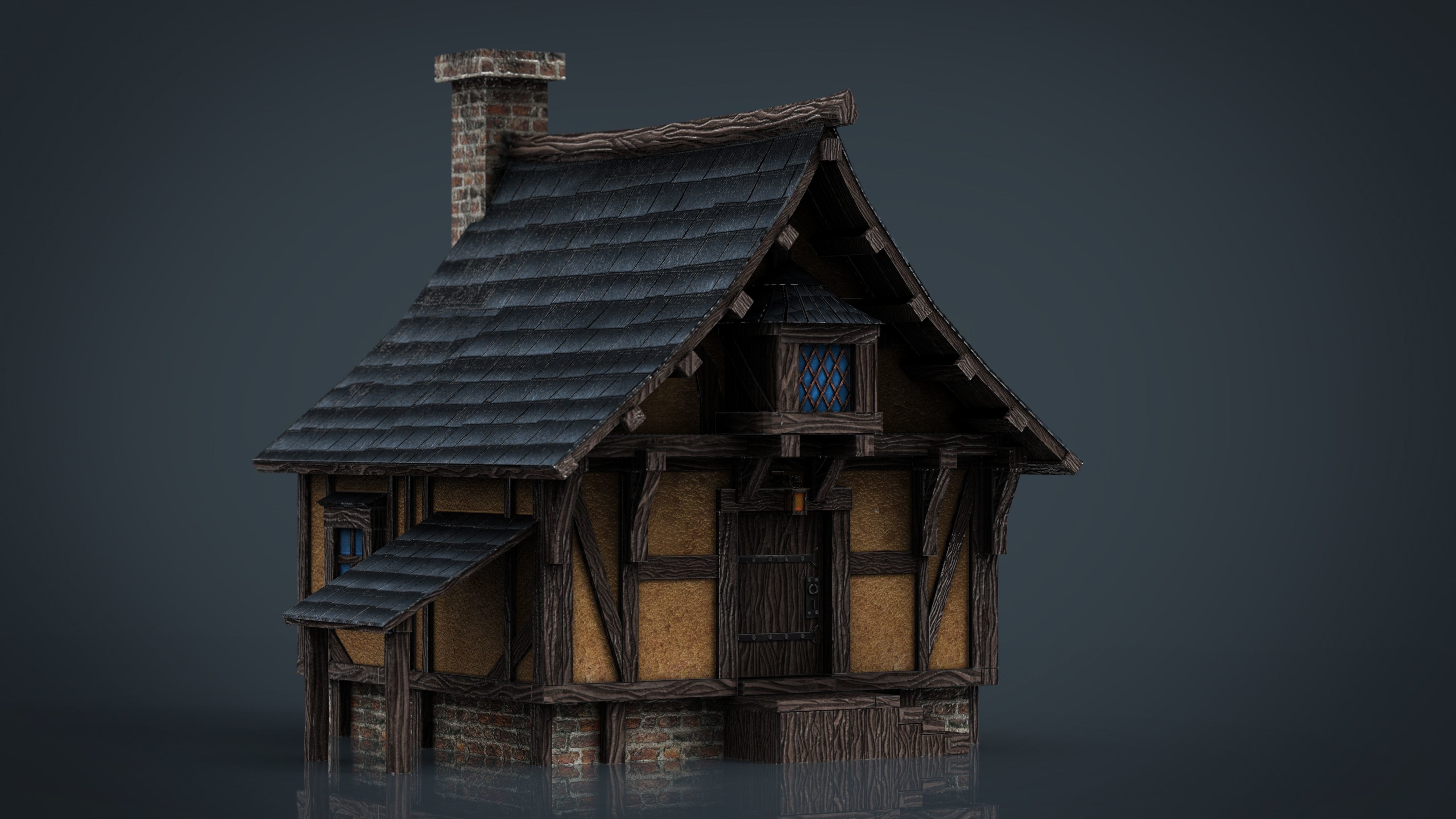 Medieval Town House Low-poly 3D model_2