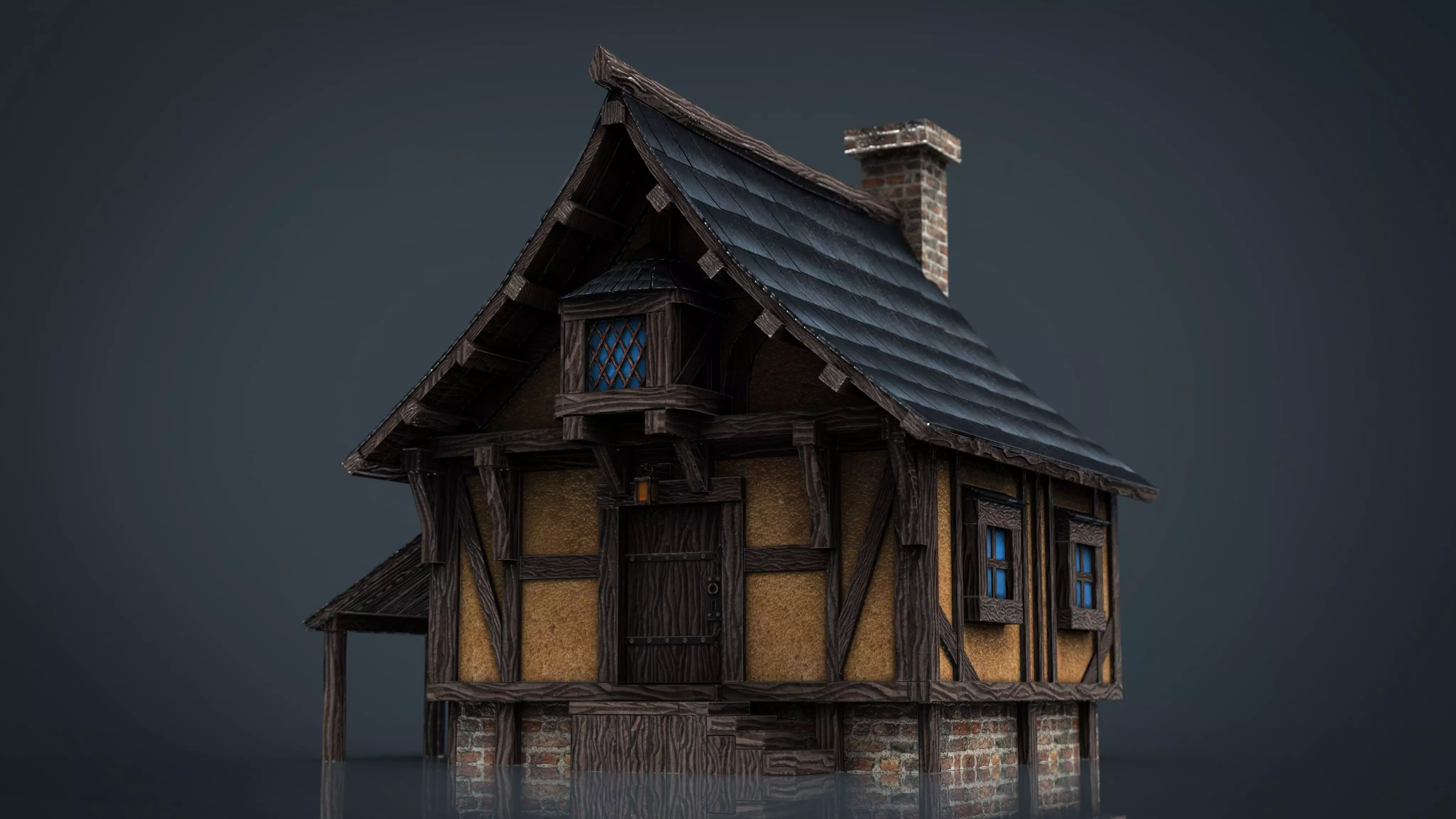 Medieval Town House Low-poly 3D model_0