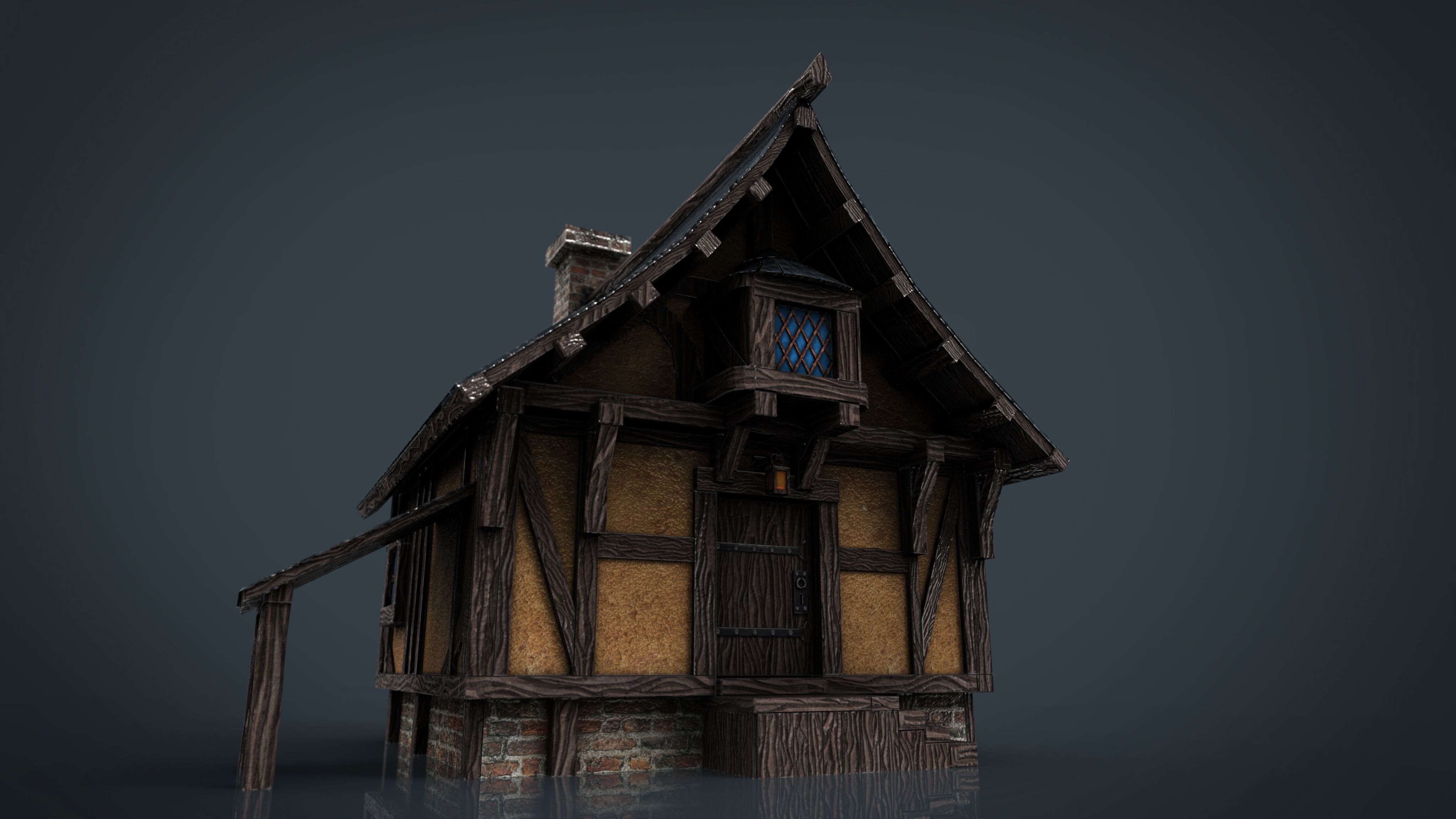 Medieval Town House Low-poly 3D model_3