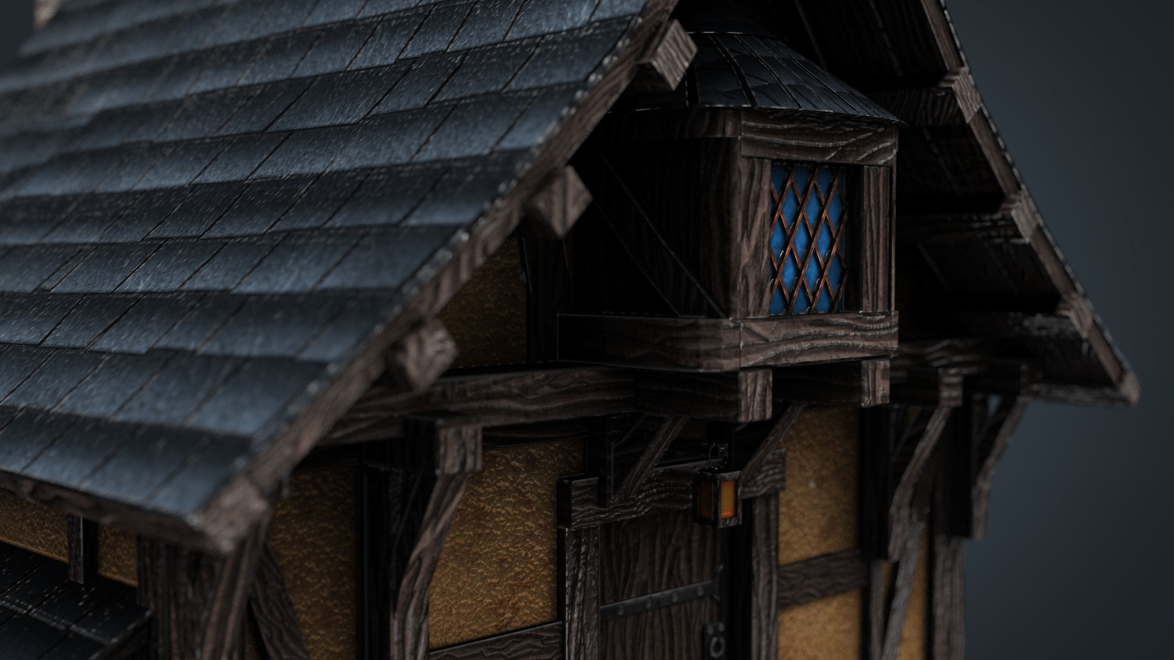 Medieval Town House Low-poly 3D model_19