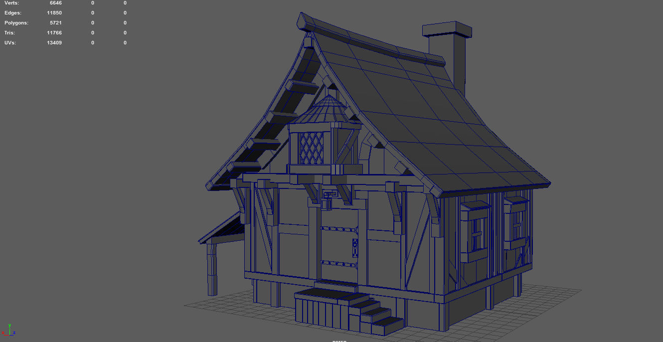 Medieval Town House Low-poly 3D model_6