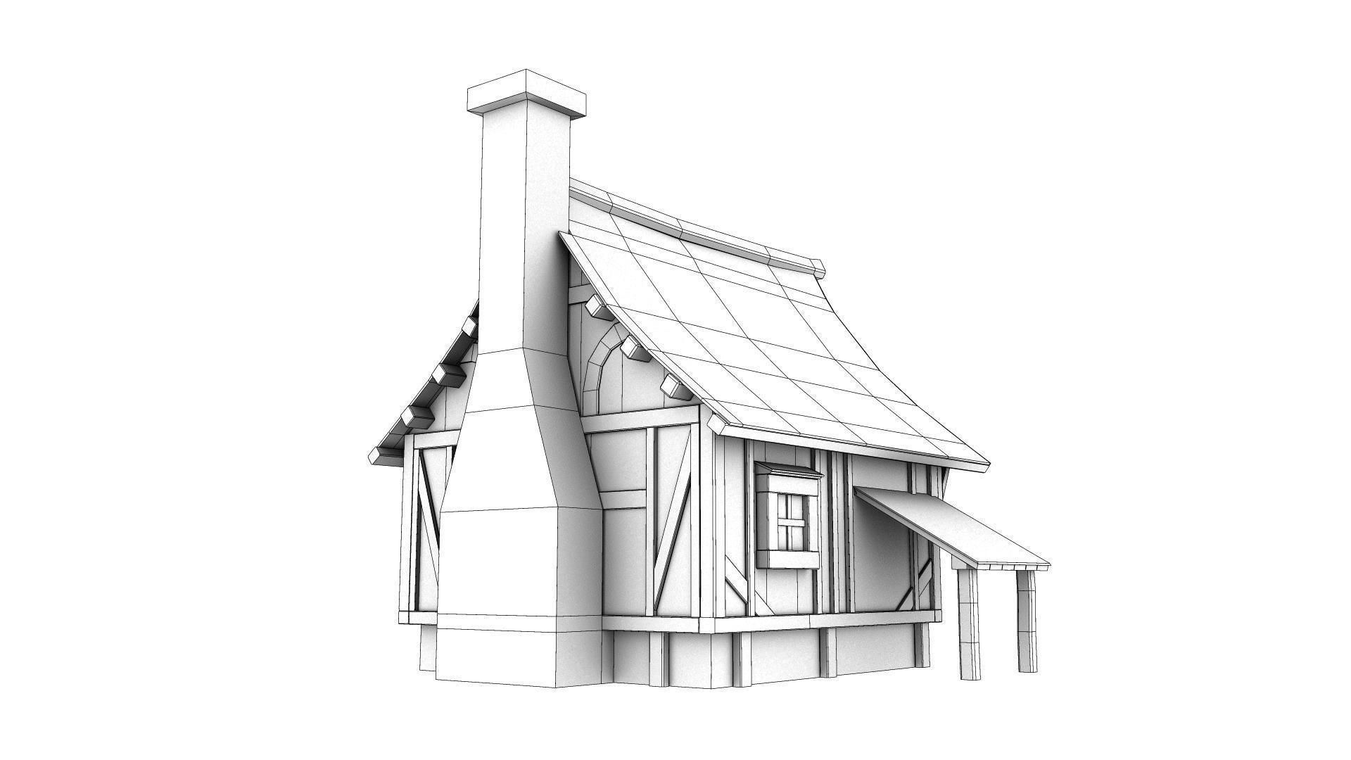 Medieval Town House Low-poly 3D model_11