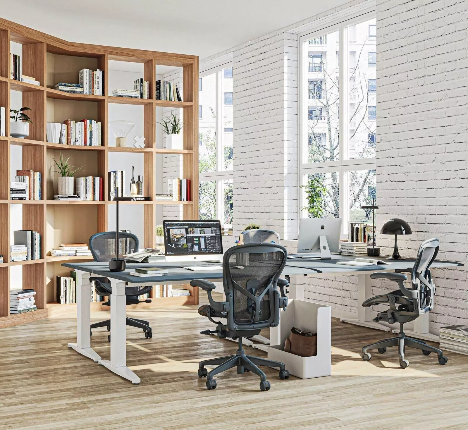 Warm Rustic Home Office Study Workspace Interior 3D model