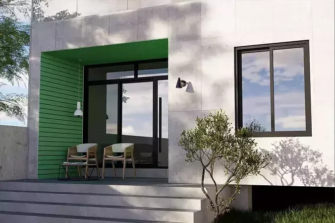 Modern 2-Story Green House with Terrace Design 3D model 4