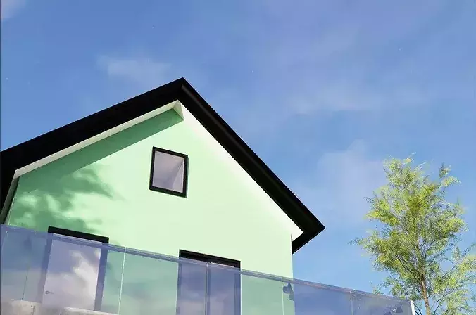 Modern 2-Story Green House with Terrace Design 3D model 3