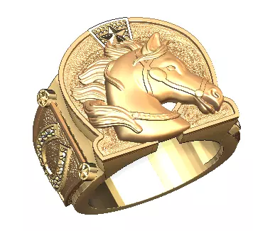Gold Majestic Horse Head Mens Signet Ring with Diamond Accents Low-poly 3D model