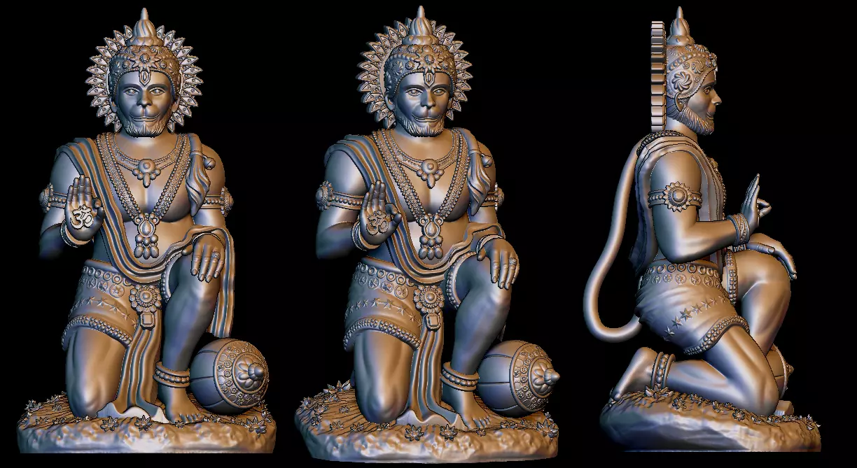 Lord Hanuman 3D Sculpture Divine Blessing Pose Low-poly 3D model