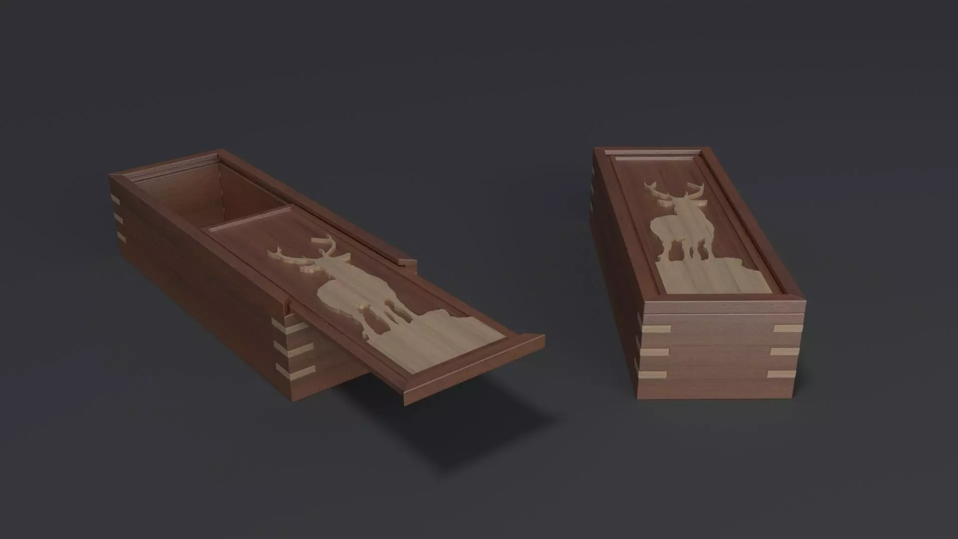 Wooden Sliding Box 3D model_0