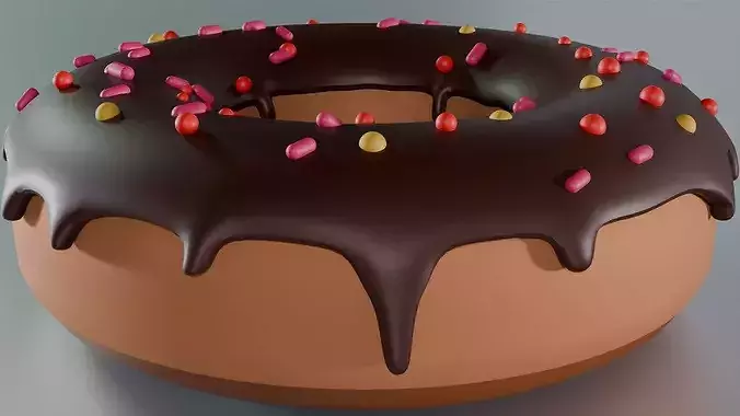 Stylized Chocolate Glazed Donut with Sprinkles Game Ready Low-poly 3D model 4