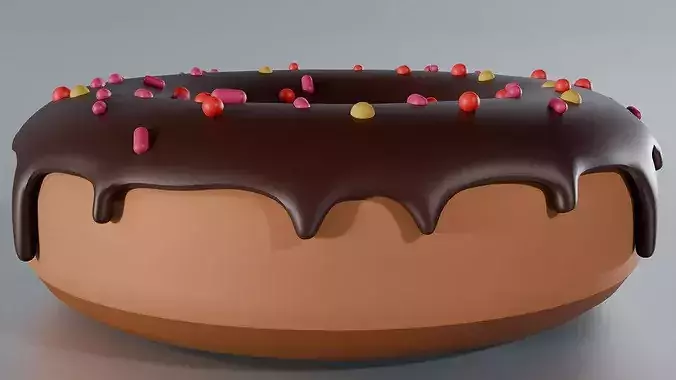 Stylized Chocolate Glazed Donut with Sprinkles Game Ready Low-poly 3D model 2