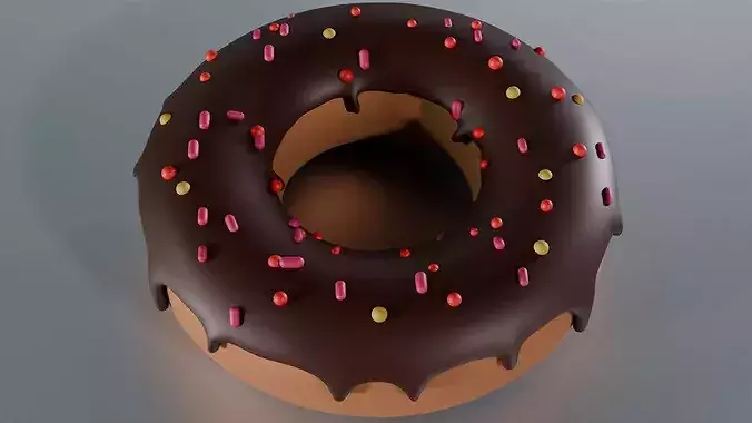 Stylized Chocolate Glazed Donut with Sprinkles Game Ready Low-poly 3D model