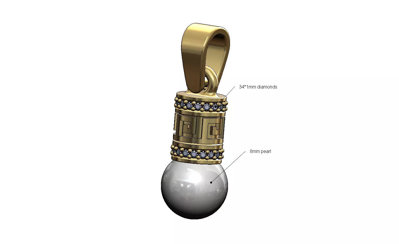 Fashion double row engraving diamond 8mm pearl pendant and charm 3D print model