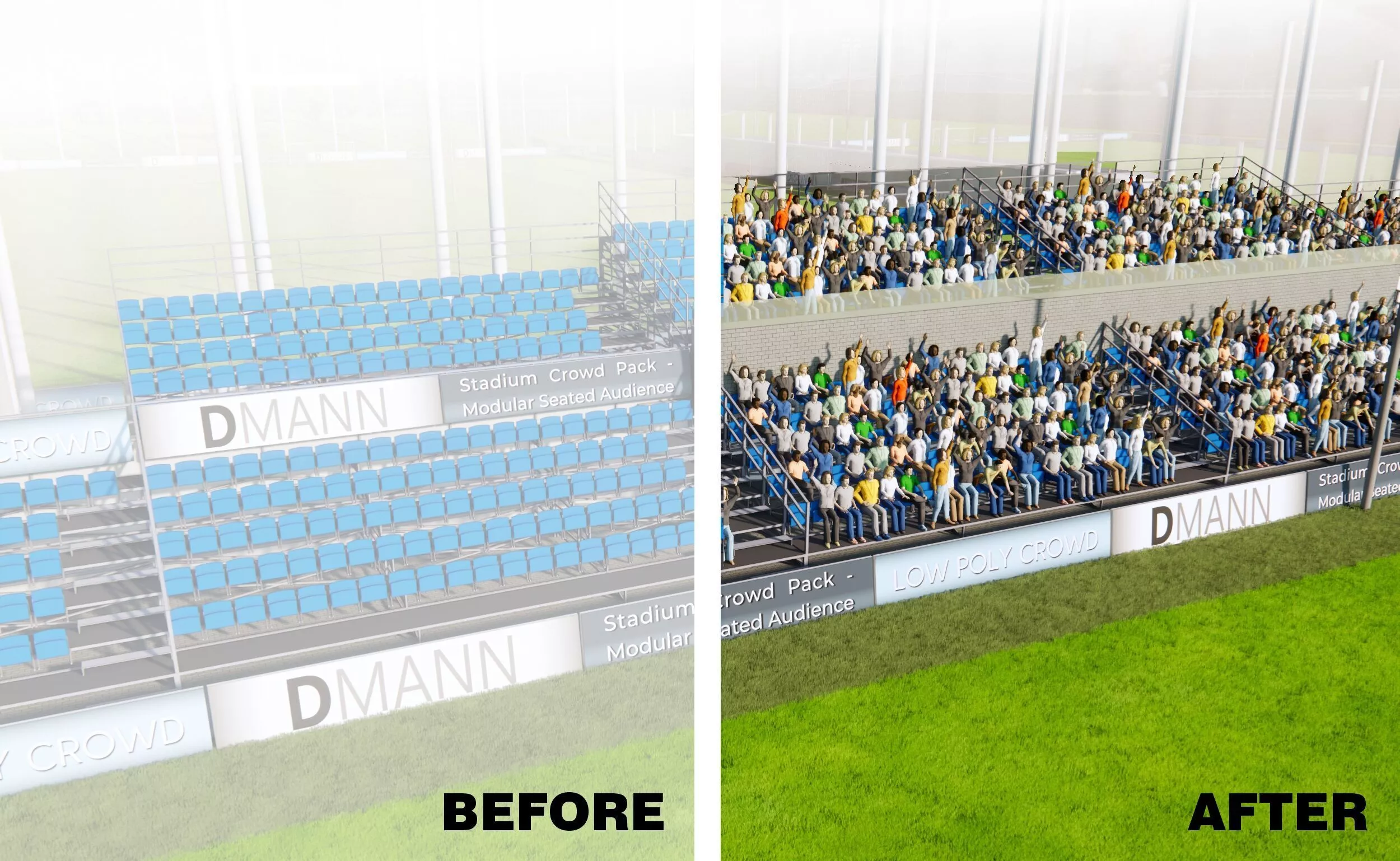 Low Poly Stadium Crowd Pack - Modular Seated Audience Low-poly 3D model