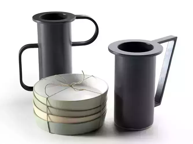 Stack of Plates with Vases 3D model
