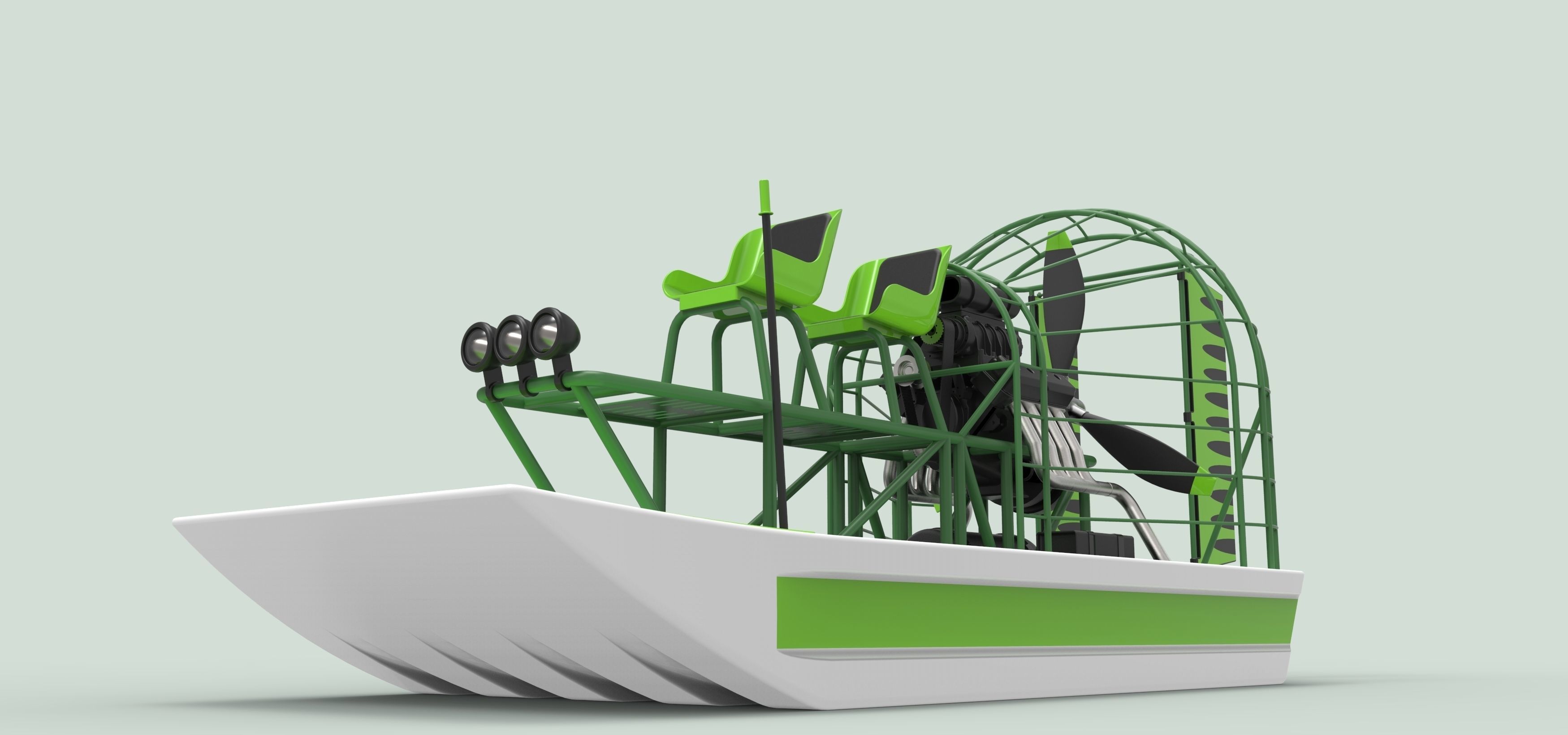 Airboat alligator boat with seats 3D model_13